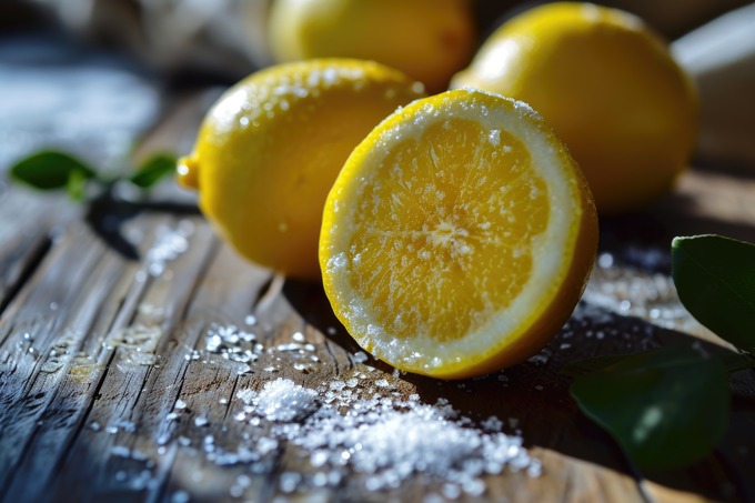 Limones sobre mesa de madera